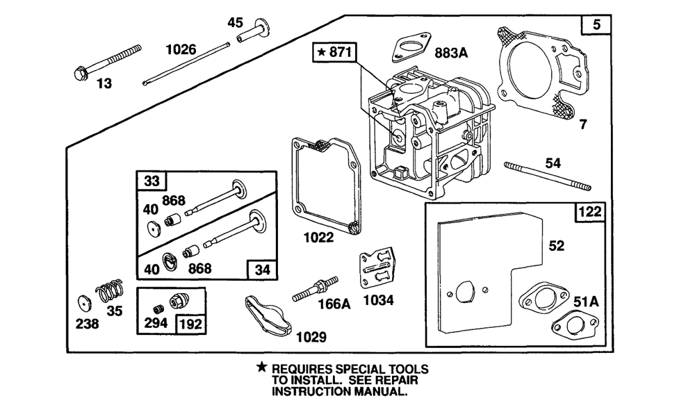 Cylinder Head Assembly Diagram and Parts List for 104772-0122-XX  Briggs and Stratton Engine